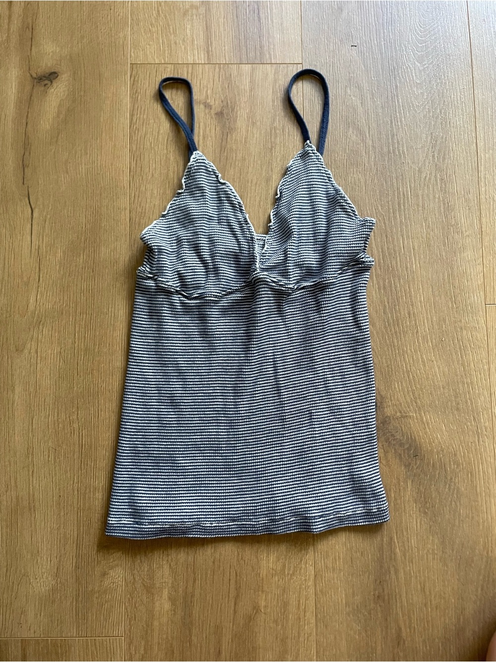 Brandy Melville Striped Navy Blue and White Baby Doll V Neck Cami Tank Top